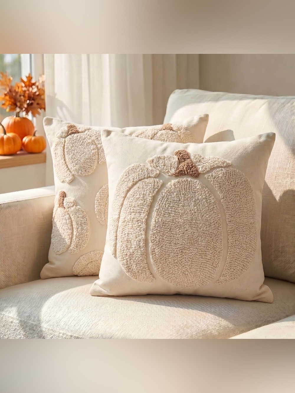 NWT Embroidered Pumpkins Throw Pillow Covers 18x 18 inch Set